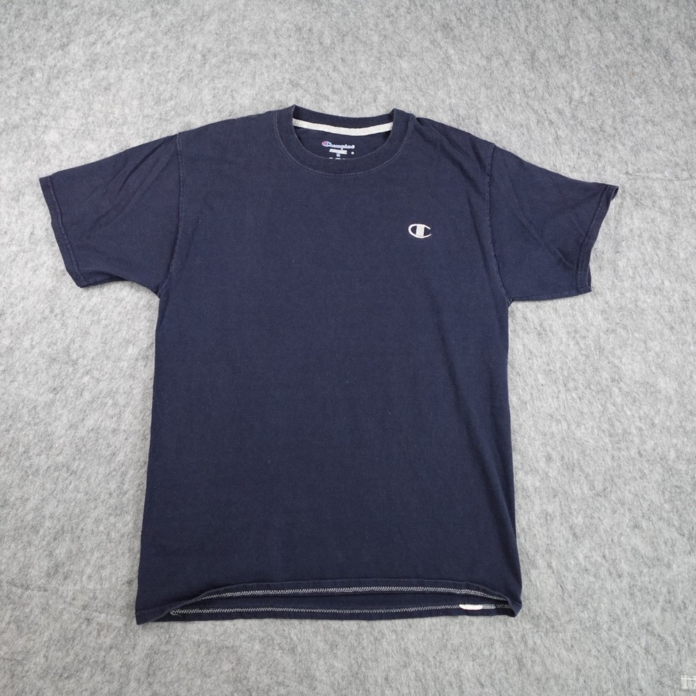 Champion Shirt Mens Medium Blue Short Sleeve Crew Neck Embroidered Logo Cotton
